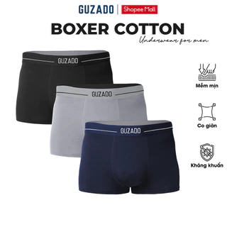 Combo 3 Quần Lót Boxer Nam Guzado Cotton Compact Dáng Trunk Co Giãn, Kháng Khuẩn Vượt Trội CB3GBX