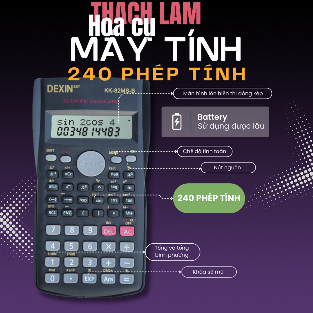 Máy Tính Cầm Tay Dexin KK-82MS-B - Máy Tính Đa Chức Năng Cho Học Sinh, Pin Bền, Mang Vào Phòng Thi