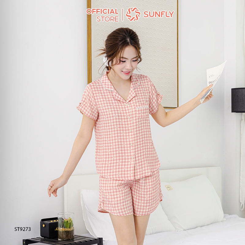 Ảnh Bộ pijama nữ thô đũi SUNFLY áo cộc quần sooc ST9273 4