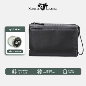 Túi Clutch Nam Da Bò Thật Manbee 3006 – Ví Cầm Tay Kẹp Nách Sang Trọng Dáng Ngang Size 23cm Phong Cách Tối Giản Lịch Lãm
