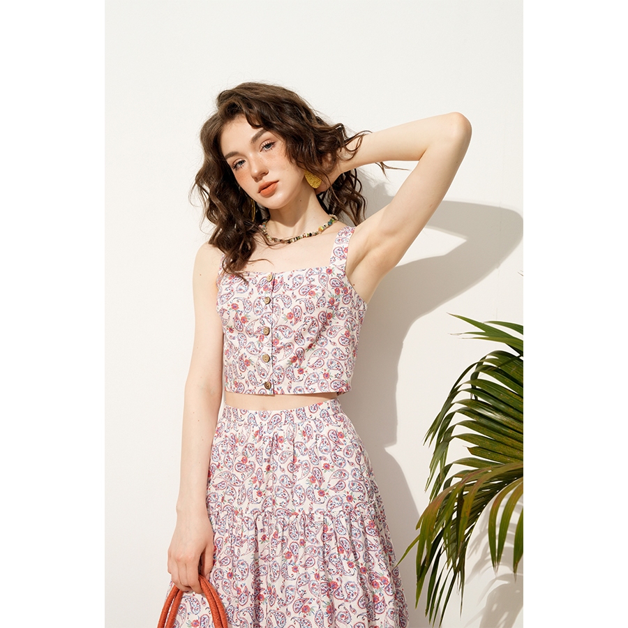 Ảnh 511TO3019 - Áo crop hàng khuy paisley hồng  ADORE DRESS 3