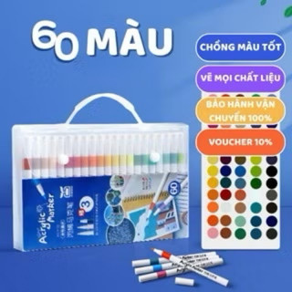 Hộp Màu Acrylic Marker 60/24 Màu - Hộp Bút Màu Acrylic 24 Chi Tiết, Hộp 60/24 Bút Màu Dạ Vẽ Trên Mọi Chất Liệu