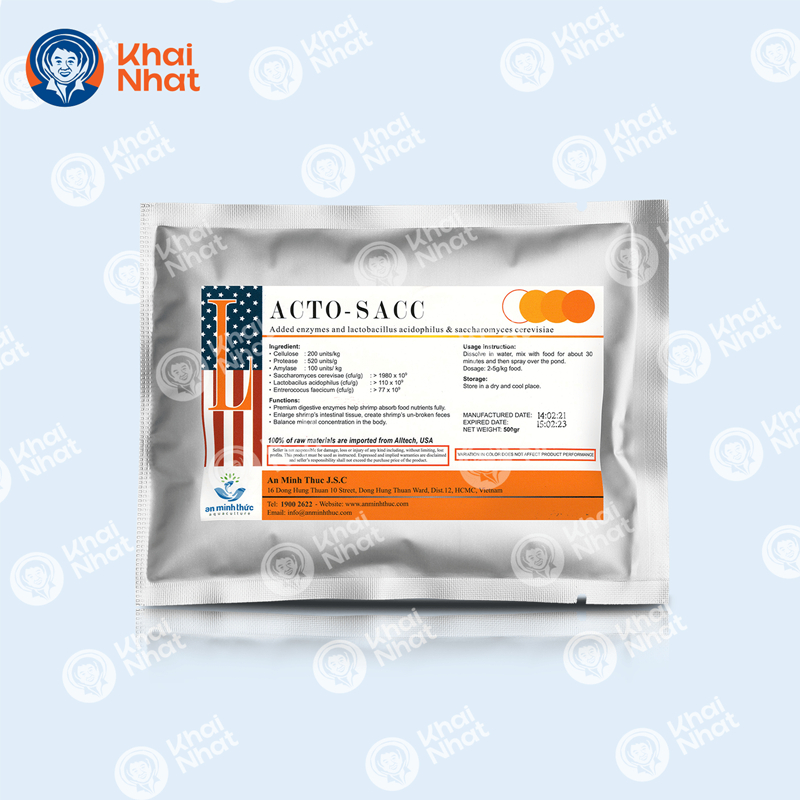 Men hỗ trợ tiêu hóa, ổn định lợi khuẩn trong đường ruột của Mỹ cho Thủy sản(500g/gói)