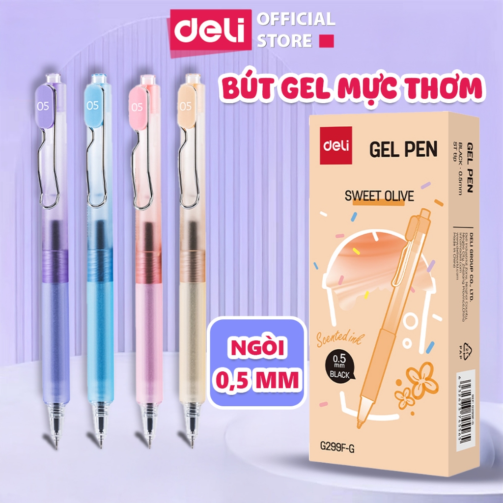 Bút Gel Có Mùi Thơm Deli - Bút Gel Viết Gel Bấm Hương Hoa Thơm Ngòi 0.5mm Mực Đều Viết Đẹp Viết Bài Viết Sổ Tay
