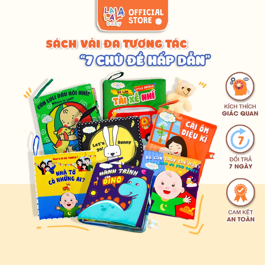 Sách vải đồ chơi cho bé sơ sinh đa tương tác Lalala Baby nhiều chủ đề kích thước lớn 18x18cm