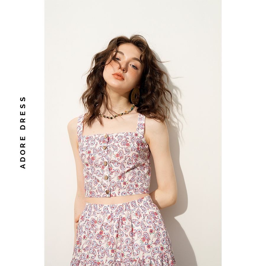 Ảnh 511TO3019 - Áo crop hàng khuy paisley hồng  ADORE DRESS 2