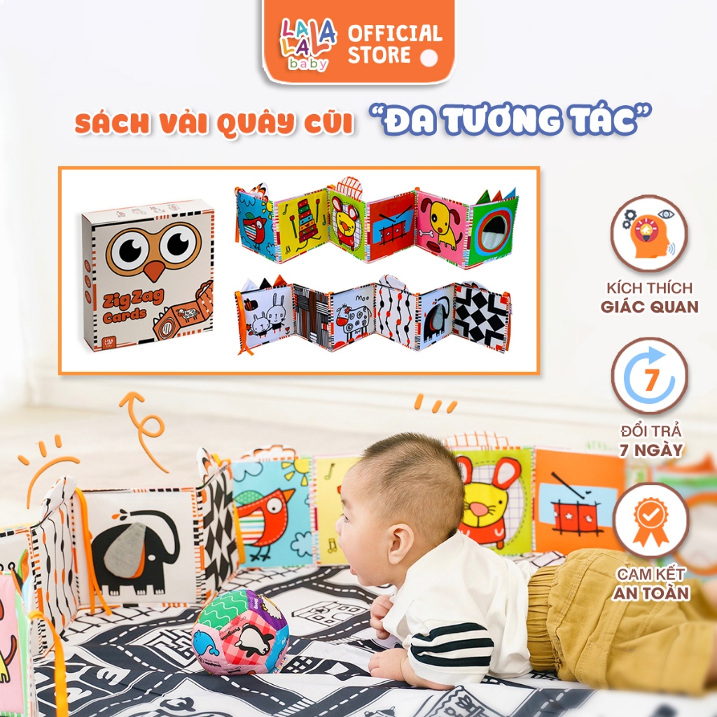Sách Vải kiêm Quây cũi đồ chơi cho trẻ sơ sinh kích thích thị giác cho bé Lalala Baby 3in1