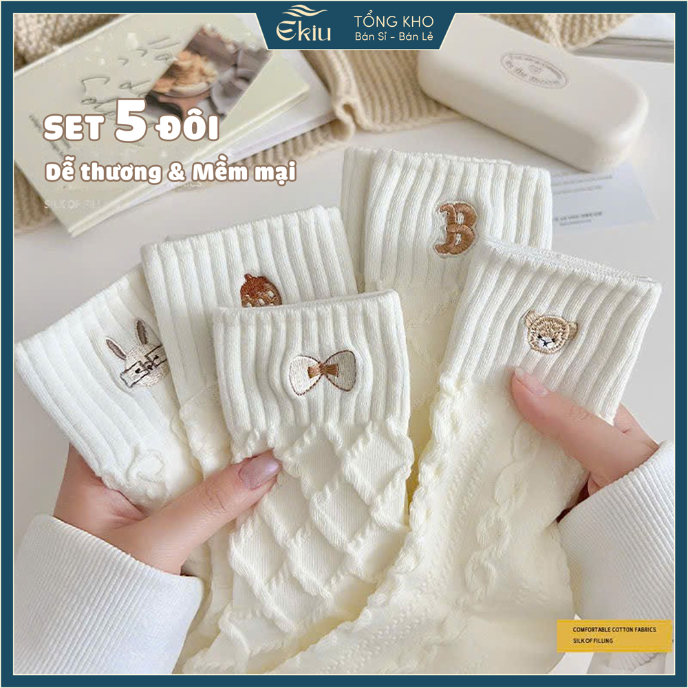 Tất vớ nữ họa tiết dễ thương và thổ cẩm dệt nổi, chất liệu mềm mịn thoáng khí - Ekiu Shop