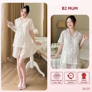 Bộ bầu và sau sinh lụa ngắn, thiết kế cúc cài, họa tiết hoa nhí, mặc hè thoái mái - B639 B2MUM