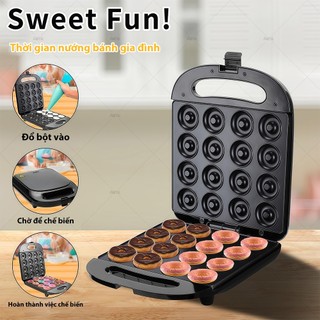 Máy Làm Bánh Donut 750W(SẴN HÀNG),16 khuân Bánh Rán Nhỏ Hoạt động Nấu ăn độc đáo