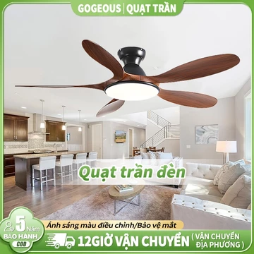 【COD】Quạt trần phòng khách cổ ngắn Gogeous 56inch quạt treo trần LED quạt trần 5 cánh