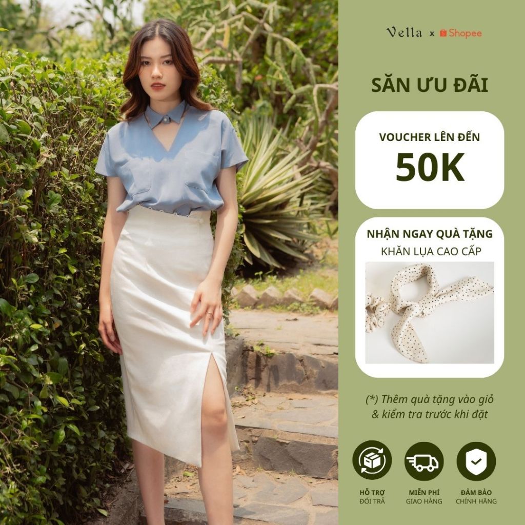 Vella Fashion chân váy nữ xẻ tà trước phần eo cách điệu, chân váy công sở nữ VV22011