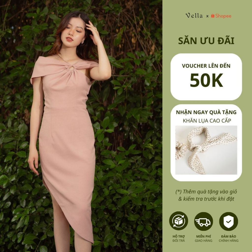 Vella Fashion đầm nữ bẹt vai, đầm dự tiệc thanh lịch VD22012 - size S