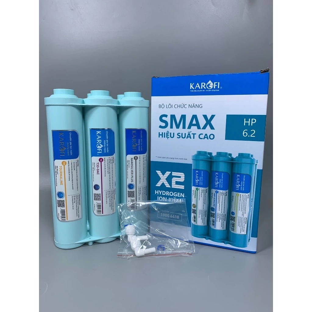 Bộ 10 lõi lọc nước Karofi gồm 123 Smax Pro V, Màng Ro Hàn 100GPD, bộ lọc chức năng Smax HP 6.2 cho model KAQ-X16