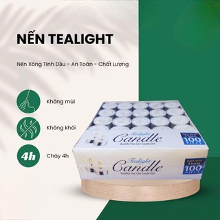 (HÀNG CHUẨN) Hộp 100 Viên Nến Tealight cháy đủ 4 tiếng không mùi,không khói,Nến Tealight xông tinh dầu,thả hoa đăng..