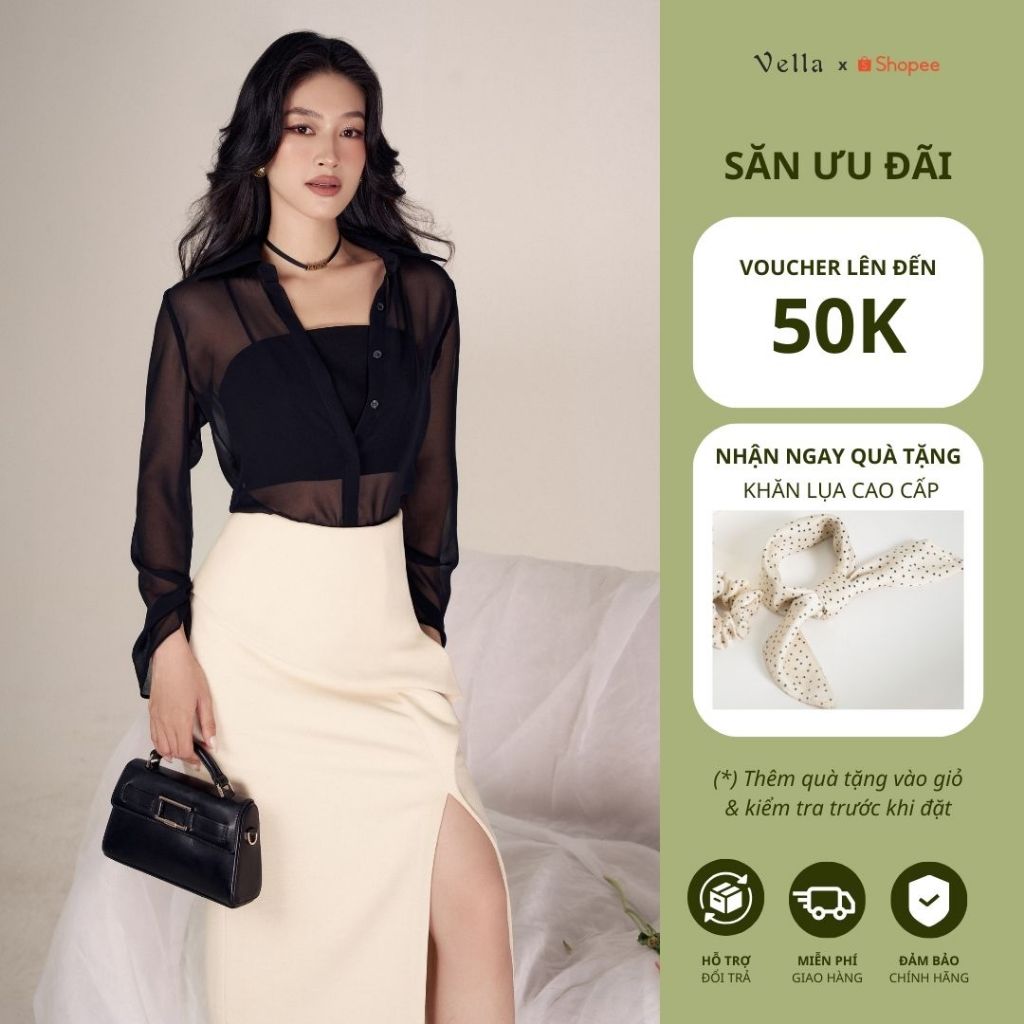 Vella Fashion set áo bra croptop và áo sơ mi voan VA24018