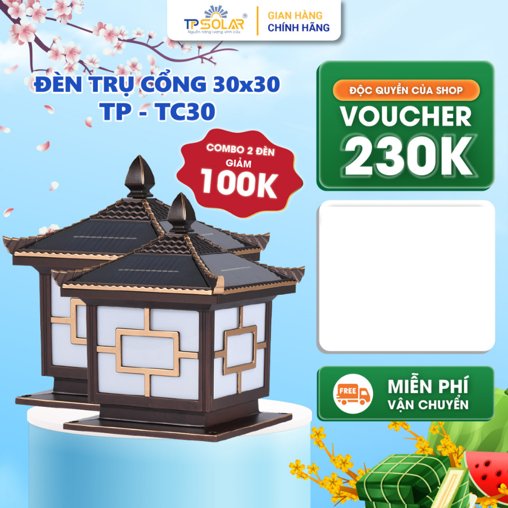 Ảnh Đèn Trụ Cổng Mái Ngói Năng Lượng Mặt Trời TP SOLAR Thế Hệ Mới, Chất Liệu Hợp Kim Nhôm, Chống Nước IP68 - Bảo Hành 3 Năm 1