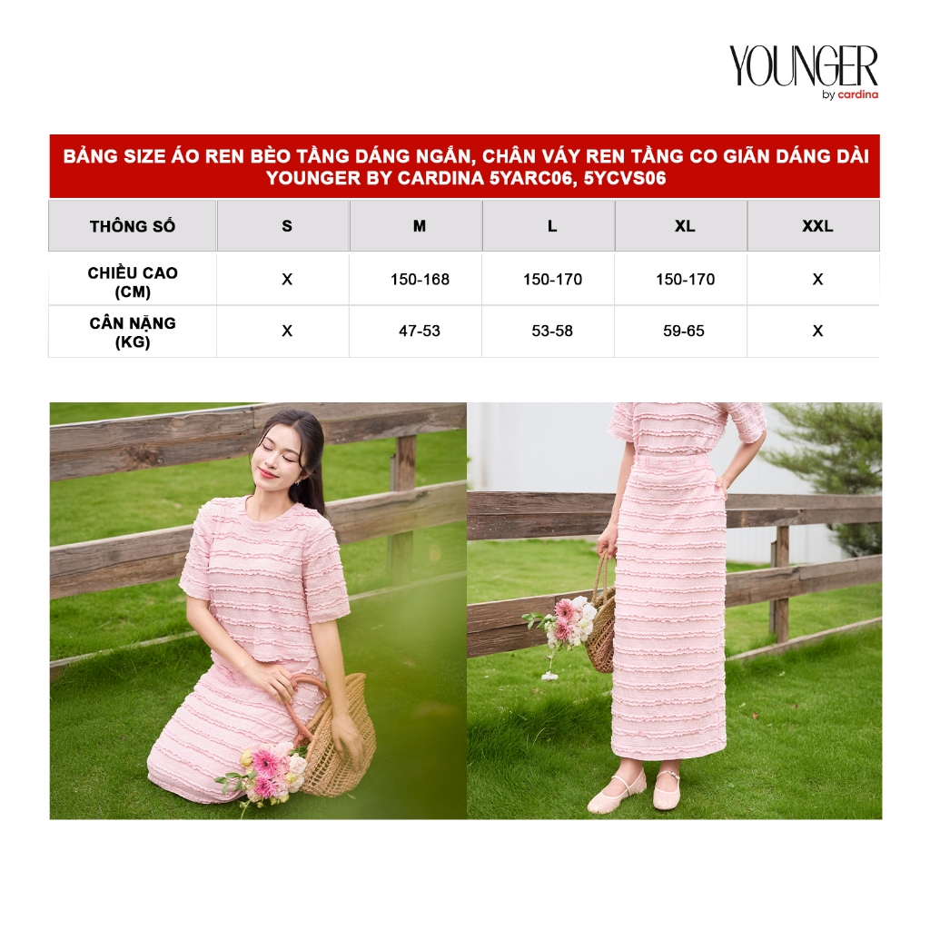 Ảnh Set đồ nữ YOUNGER BT CARDINA áo ren bèo phối chân váy ren co giãn dáng dài 5YARC06 5YCVS06 1