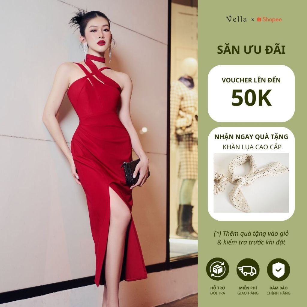 Vella Fashion đầm midi xẻ tà đi tiệc nữ VD22099 - xanh