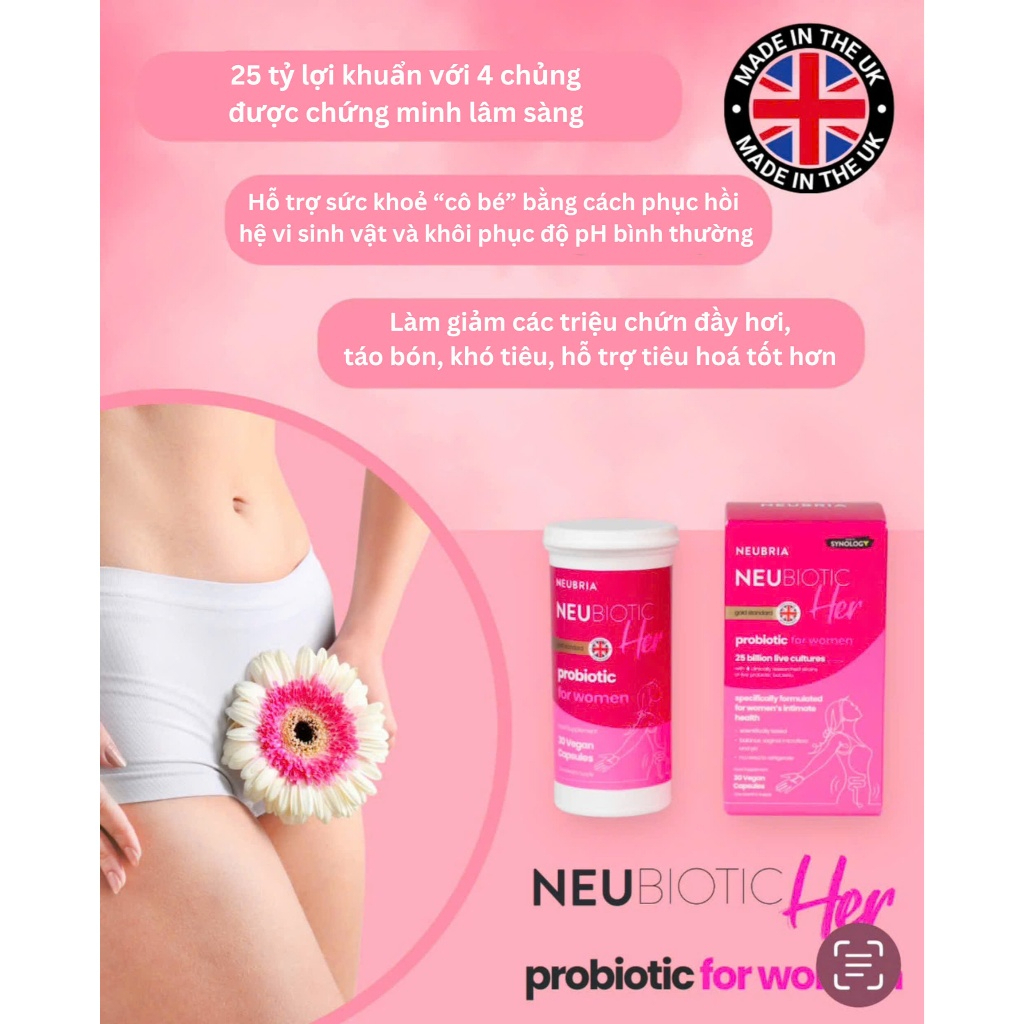 Ảnh Men vi sinh Neubiotic Her ngăn ngừa vấn đề phụ khoa, bổ sung lợi khuẩn, cải thiện hệ tiêu hoá 30 viên/ hộp - Mới 3