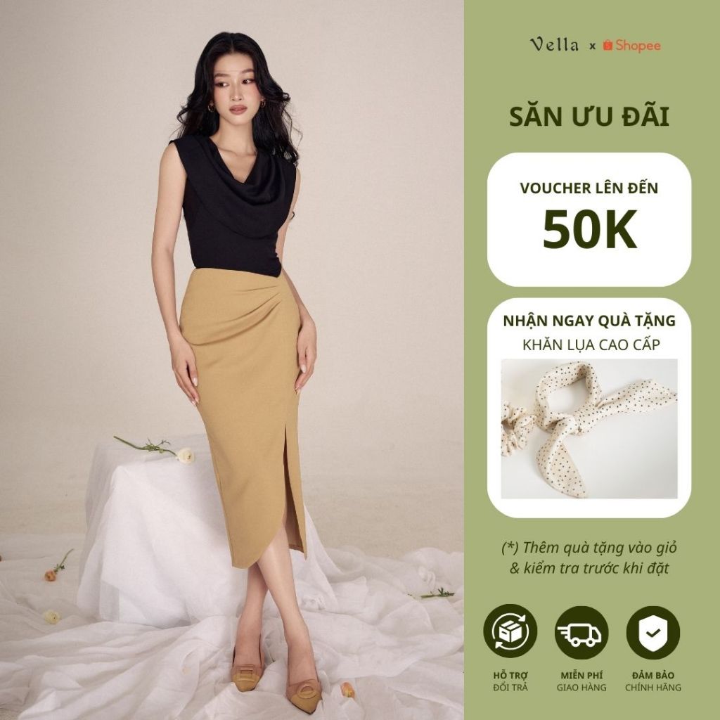 Vella Fashion Váy bút chì công sở nữ xếp ly che bụng VV24002