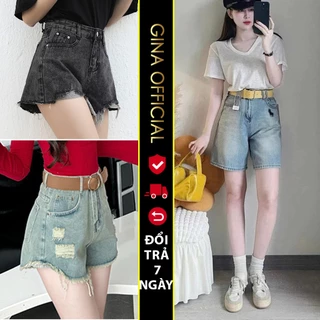 Quần Short Sọt Jeans Bò rách Nữ Cạp Cao Ống Rộng Avocado, Quần Bò ngắn lưng cao Nữ Rách Nhẹ cạp 1 cúc và 2 cúc