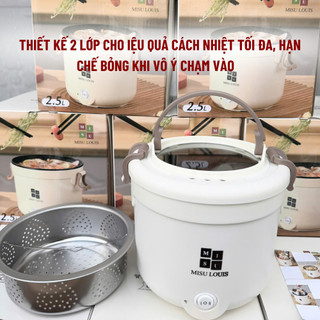 Nồi Lẩu Điện Mini Đa Năng Kèm Gía Hấp Dung Tích 2,5L Chống Dính, Công Suất 600W, Dễ Dàng Vệ Sinh