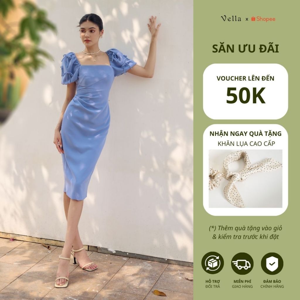 Vella Fashion đầm công sở nữ che bụng cổ vuông tay ngắn VD23038 - size S