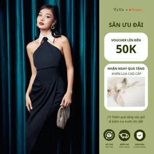 Vella Fashion đầm midi không tay cổ vest, đầm dự tiệc VD23113