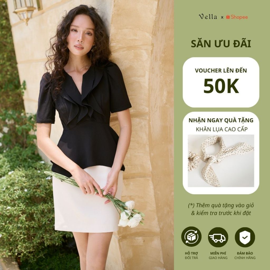 Vella Fashion - Set ELISE áo cổ V phối bèo tay ngắn và chân váy mini có túi VA25022 VV25023