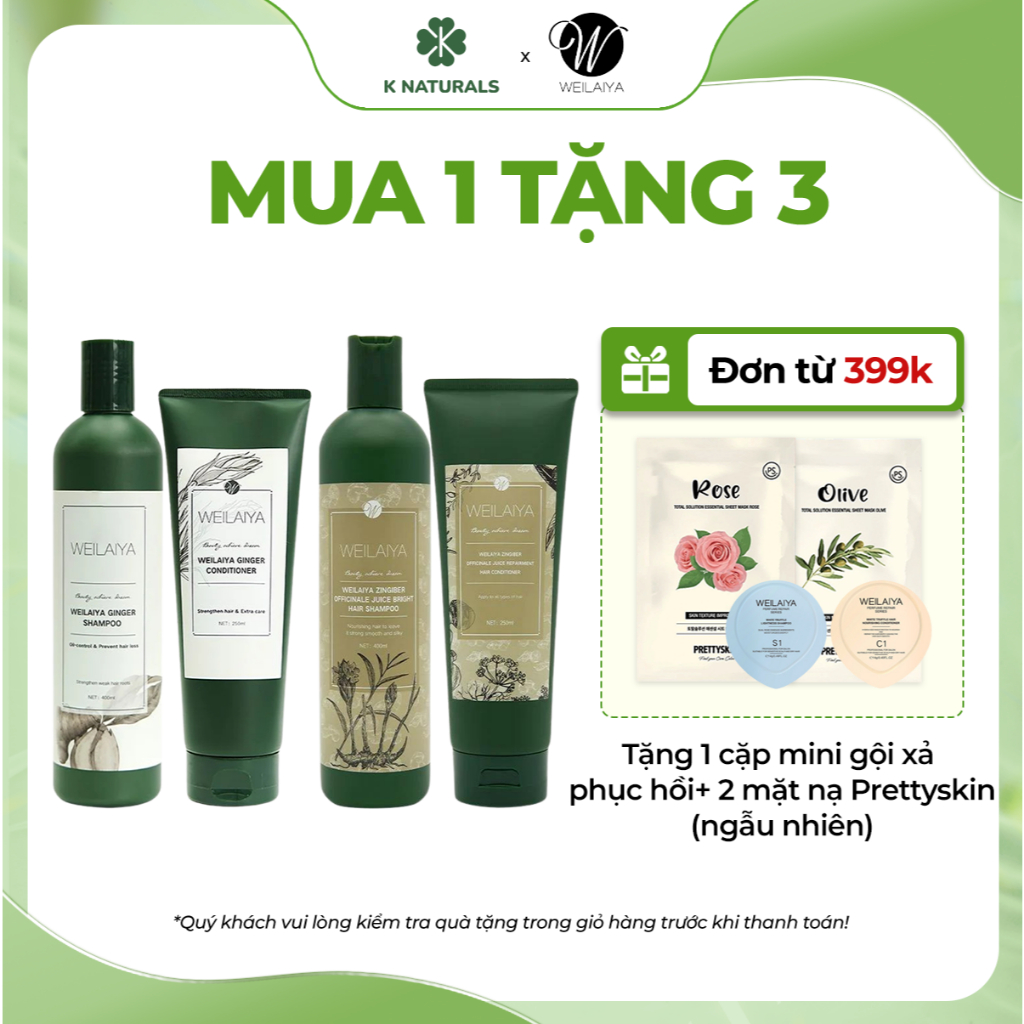 Ảnh Cặp dầu gội Weilaiya gừng 400ml và dầu xả gừng 250ml kích mọc tóc dưỡng tóc chắc khỏe 1