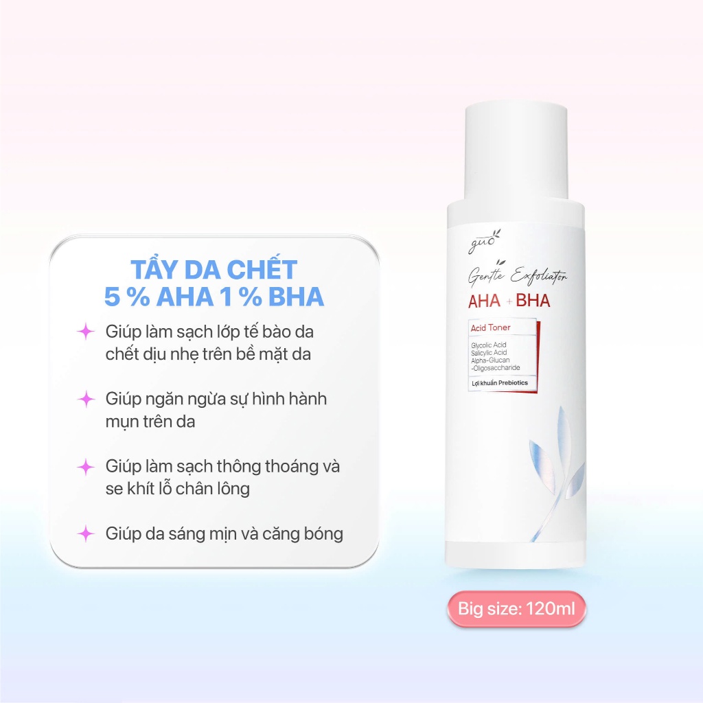 Ảnh Toner Tẩy Tế Bào Chết 5% AHA + 1% BHA  An Toàn Cho Mẹ Bầu sạch sâu lỗ chân lông, Dịu Nhẹ, Mềm Mịn Da GUO 120ml 3