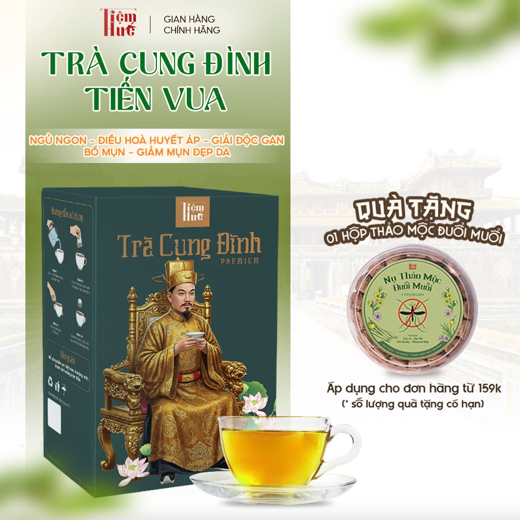 Trà Cung Đình Tiến Vua Tiệm Huế, Công Thức Ngự Y, 3 Dược Liệu Quý, Hỗ Trợ Giải Độc Thanh Lọc Gan, Ngừa Ung Thư, Mát Gan