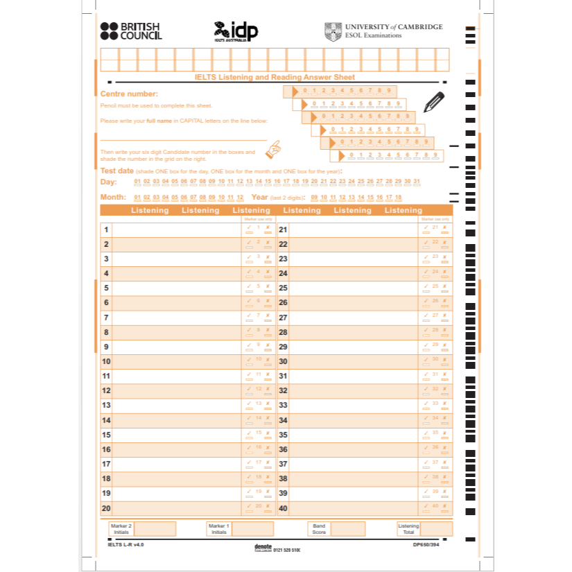 Combo 100 tờ giấy thi IELTS ( 50 tờ Reading + 50 tờ Listening) - in màu - 1 mặt