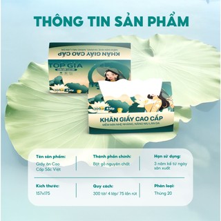 Khăn giấy cao cấp Topgia, thùng 20 gói giấy ăn Sắc Việt 300 tờ 4 lớp mềm mịn, không kích ứng da