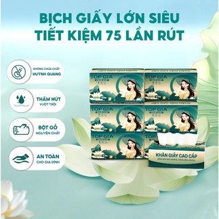 Khăn giấy cao cấp Topgia, thùng 20 gói giấy ăn Sắc Việt 300 tờ 4 lớp mềm mịn, không kích ứng da