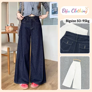 Quần Bigsize Nữ Ống Rộng Cạp Cap Tôn Dáng Cho Chubby Vải Jean/Kaki Dày Dặn Cho Chubby Q548