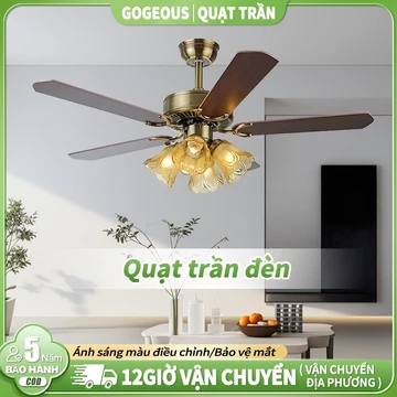 【COD】Quạt trần 5 cánh có đèn Gogeous quạt trần gỗ phòng khách,phòng ngủ,Ban công, nhà hàng cà phê