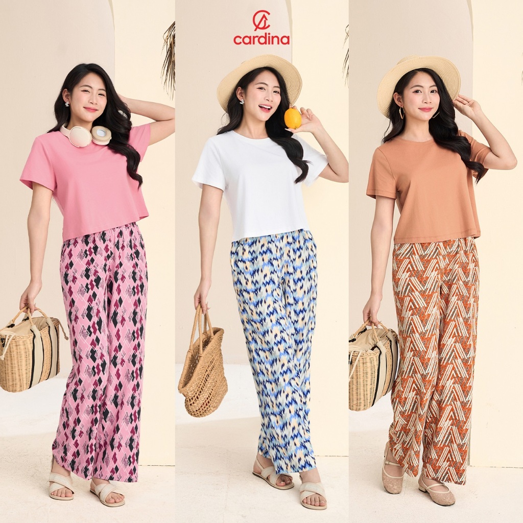 Ảnh Set đồ nữ CARDINA áo thun suông basic phối quần dài hoạ tiết velo trẻ trung 5BCD02 2
