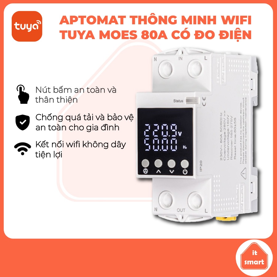 Aptomat thông minh WiFi MOES 80A