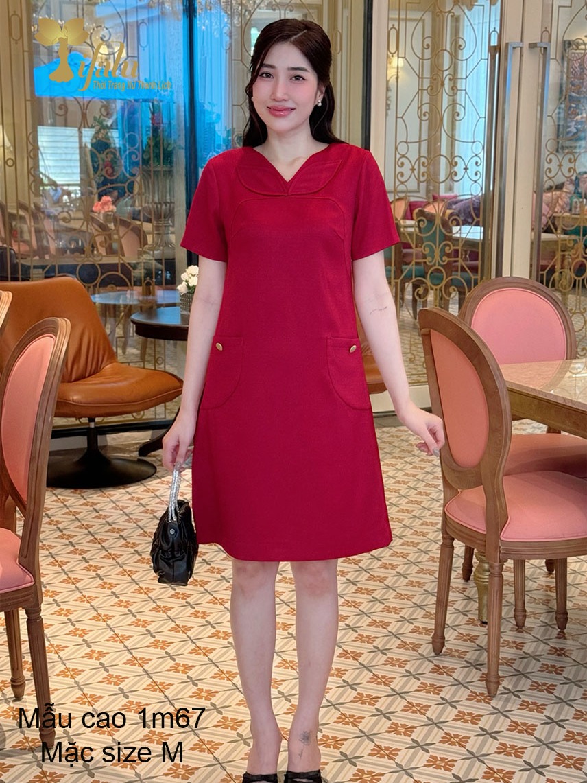Ảnh Đầm dự tiệc trung niên TIFALU màu đỏ sang trọng - ZOL335RED 2
