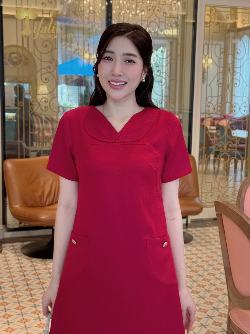 Ảnh Đầm dự tiệc trung niên TIFALU màu đỏ sang trọng - ZOL335RED 4