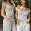 Áo Trễ Vai Tay Ngắn Cài Nút Thắt Nơ Linen Sọc Augety Studio, JOSIE Top