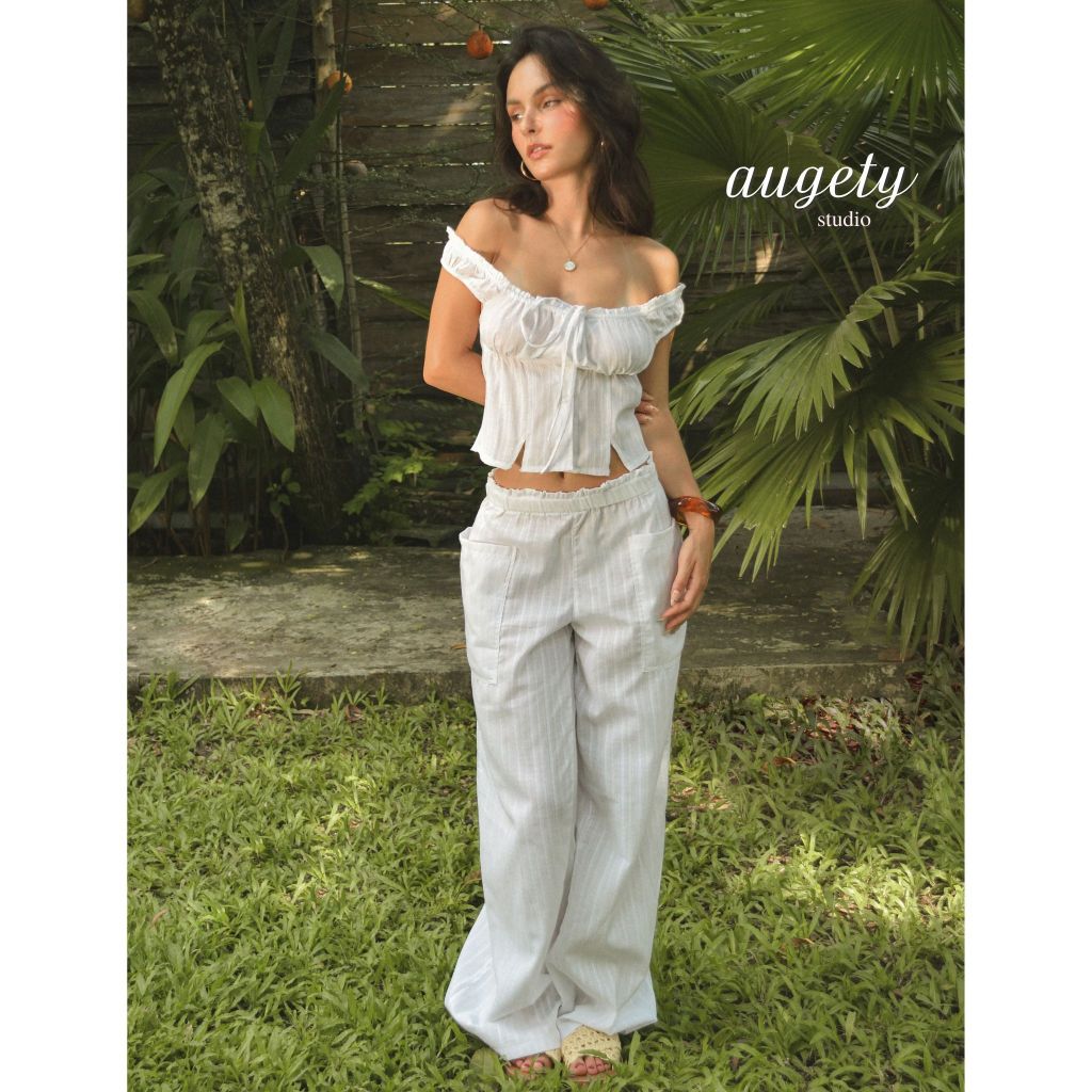 [MUA KÈM ÁO GIẢM 20K] Quần Dài Ống Suông Linen Kẻ Sọc Augety Studio, JOSIE Pants