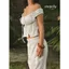 Áo Trễ Vai Tay Ngắn Cài Nút Thắt Nơ Linen Sọc Augety Studio, JOSIE Top