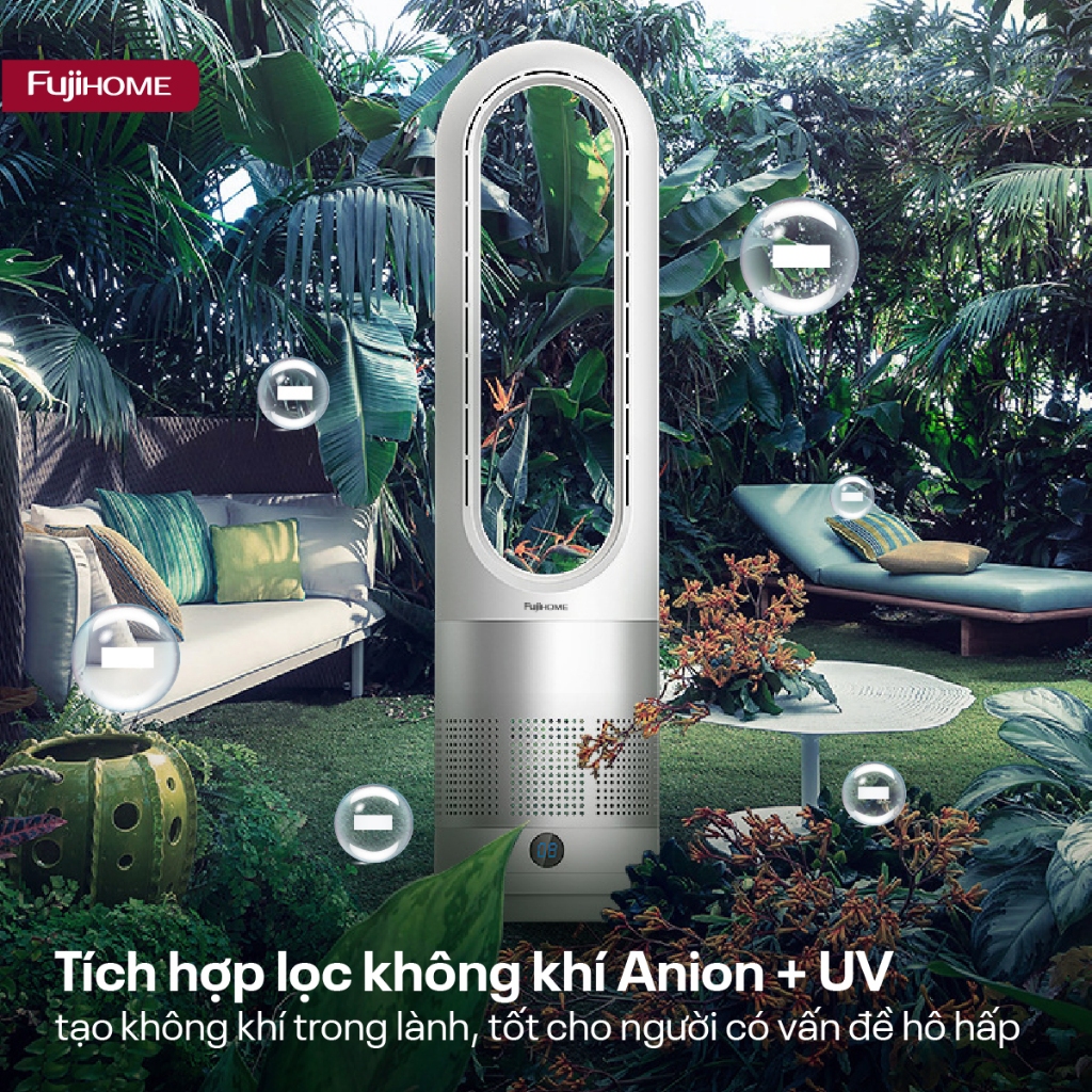 Quạt không cánh kết nồi Wifi Nhập Khẩu FUJIHOME BF18, Quạt khử khuẩn lọc không khí có chế độ hẹn giờ tiện lợi