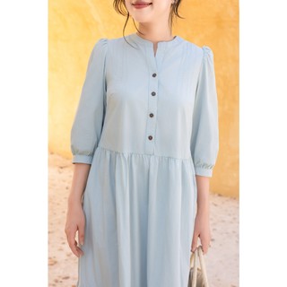 SWANLAKE | Váy Đầm Nữ Maxi Dáng Dài Cổ Trụ Cài Nút Tay Lỡ Chất Liệu Cotton Xếp Ly Đuôi Cá D12355