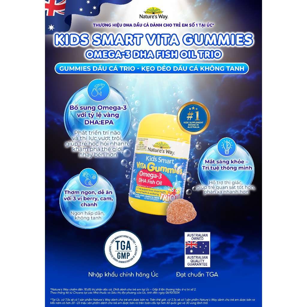 Ảnh Kẹo Dẻo Cho Bé Nature's Way Kids Smart Vita Gummies Omega-3 DHA Fish Oil Hỗ Trợ Sức Khoẻ Não Và Mắt Cho Bé Hộp 60v 1