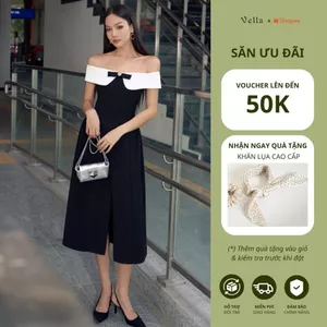 Vella Fashion đầm midi trễ vai phối nơ xẻ trước VD25013 - AMELIA dress
