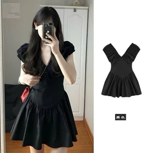 Đầm váy nữ cổ V dáng ngắn thiết kế cách điệu công chúa tay bồng phong cách Korean XIMIMI SP271